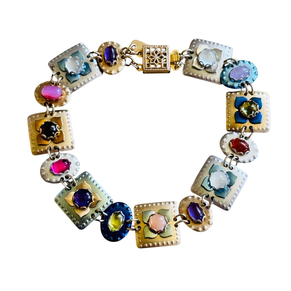 Holly Yashi Niobium Link Bracelet Candy Gemstone Cabochons 14k Gold Filled 7"